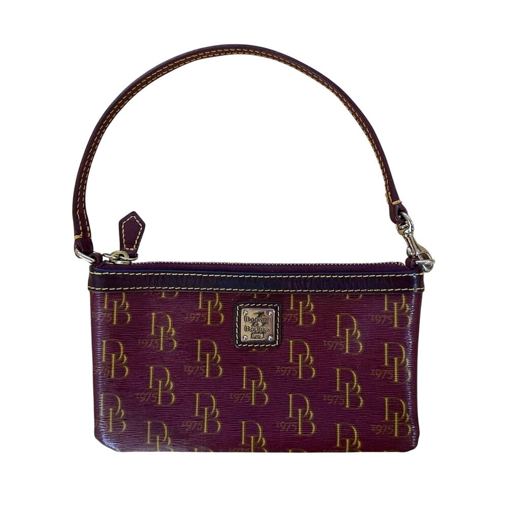 Dooney & Bourke Monogram Burgundy & Gold Logo Small Purse Clutch Wristlet - EUC